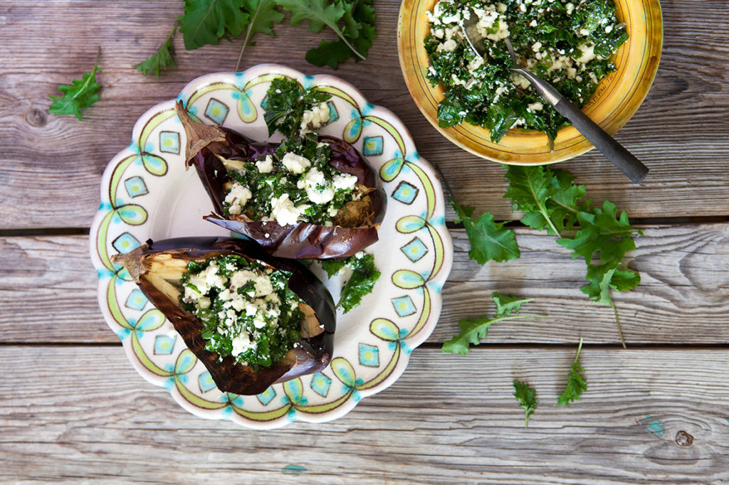 Bakad aubergine med Grönkål och fetaost