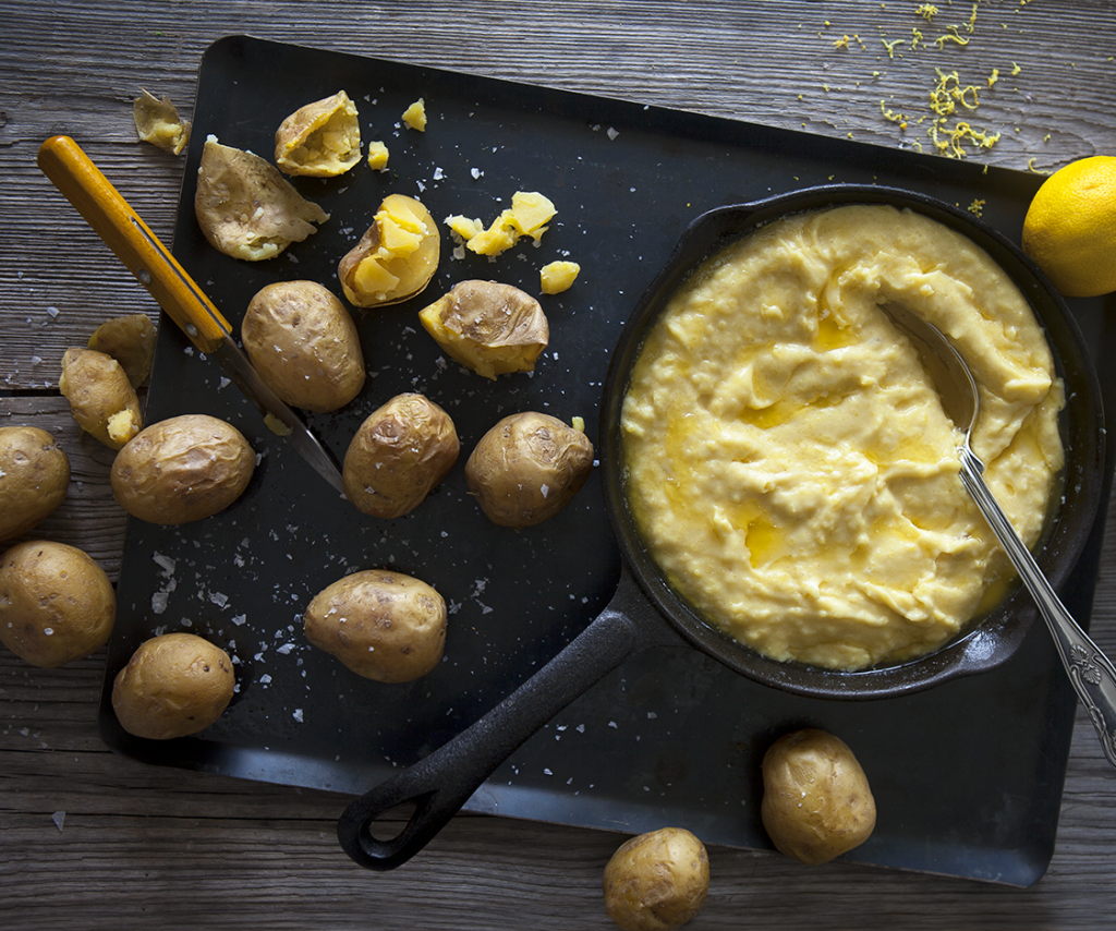 Crème på rostad potatis med brynt smör och citron
